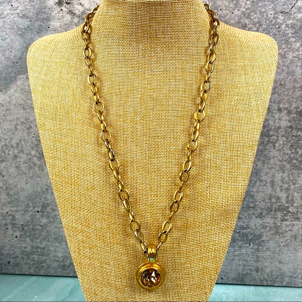Dyrberg Kern gold tone chain necklace with amber stone pendant